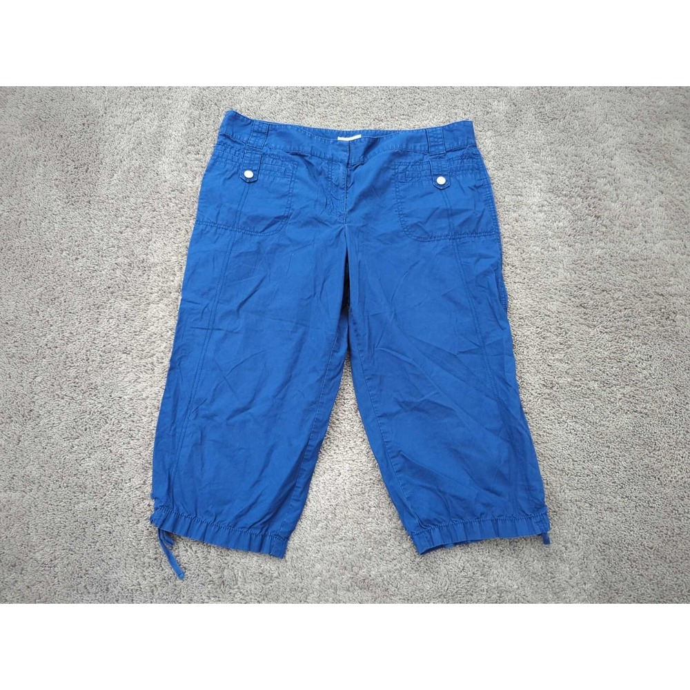 Ann Taylor LOFT Capri Pants Womens 16 Blue Mid Rise Tie Hem Utility Casual